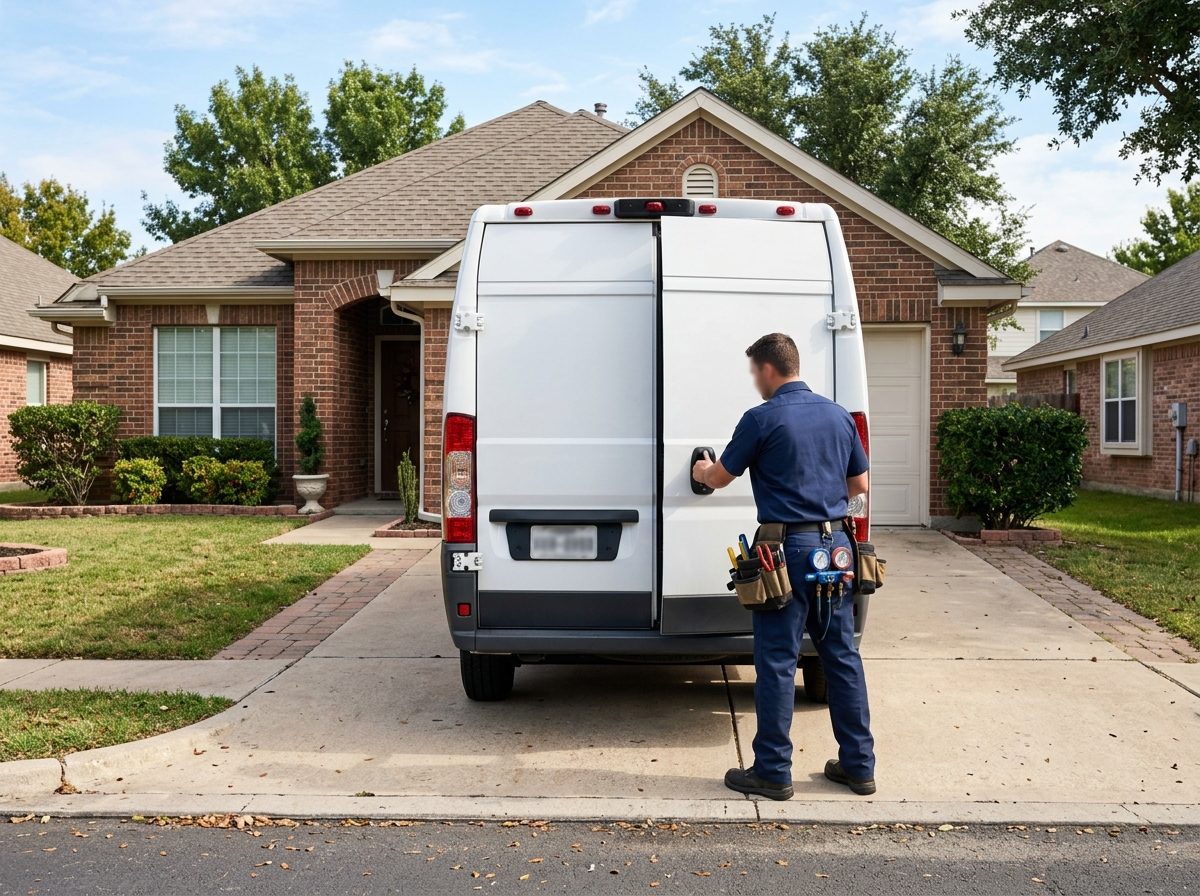 AC Repair In Rockwall service van at a home in Rockwall County
